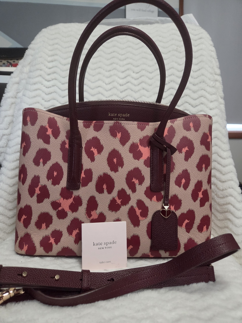 kate spade Pink and Burgundy Leopard Print Leather Tote Excellent Condition